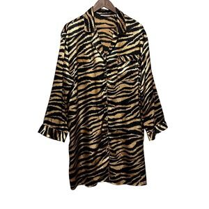 Valerie Stevens II Satin Sleep Shirt 1X Gold Black Tiger Stripe Lounge Nightgown